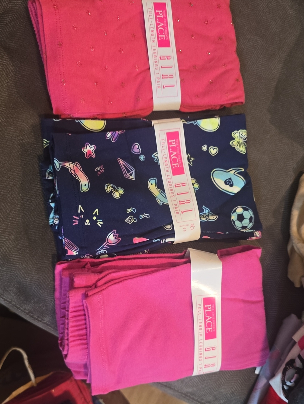 Place Girls Three-Pack Leggings in Hot Pink, Fuchsia & Navy